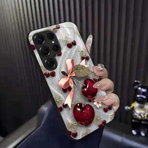 Cute Cherry Bow Phone Case, Coquette Aesthetic Glossy Cover for iGalaxy S25 Ultra — 975