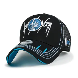ililily State Embroidered Baseball Cap Colorful Stitch Mesh Trucker Hat