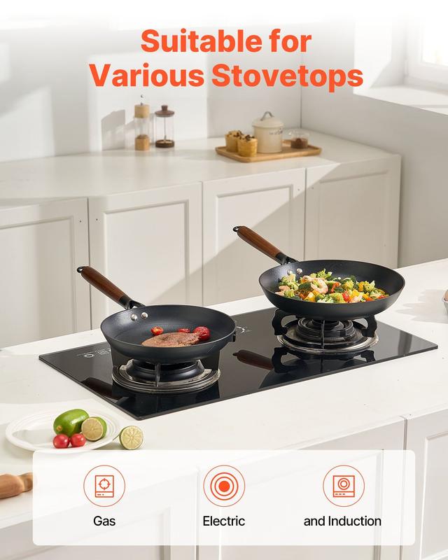 VEVOR 3 Piece Cast Iron Skillet Frying Pan Set 8 10 12 in Pre-Seasoned Nonstick Black Cookware