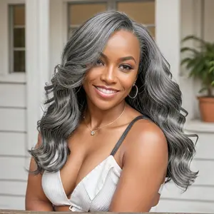 HC White Grey Bundles  100% Human Hair Natural Grey Body Wave And Straight Human Hair Bundles 100% Unprocessed Gray-White Quick Weave Hair For Black Women SoftFlowing Easy Install Comfortable Daily Wear Valentines Gifts For GF