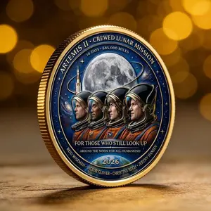 Lunar Exploration Mission Commemorative Coin 2026, Artemis II Lunar Mission Commemorative Coin, 2026 Silver-Plated Space Memorabilia, USA Semiquincentennial Medal Coin | 250th Anniversary American Collectible