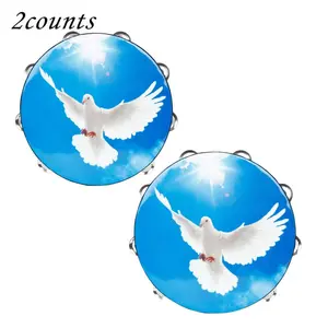 10 Inch Double Row Tambourine, 2 Counts/set Peace Dove Pattern Handheld Tambourine, Musical Instrument for Home Party Worship