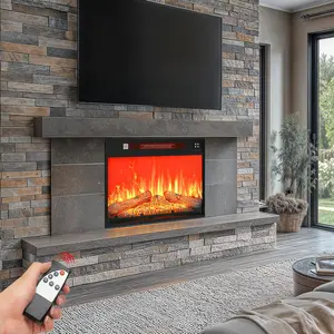 YITAHOME 23 Inch Electric Fireplace Remote Control with Timer Adjustable Temperature & Flame Brightness 120V 1400W Firewood