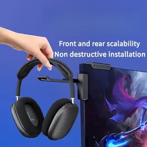 Foldable Over-Ear Headphone Stand with Non-Damaging Mounting - White/Black Plastic Monitor Hook, Suitable Home and Gaming Setup, Monitor Headphone Stand  Fashion Design  Easy Installation
