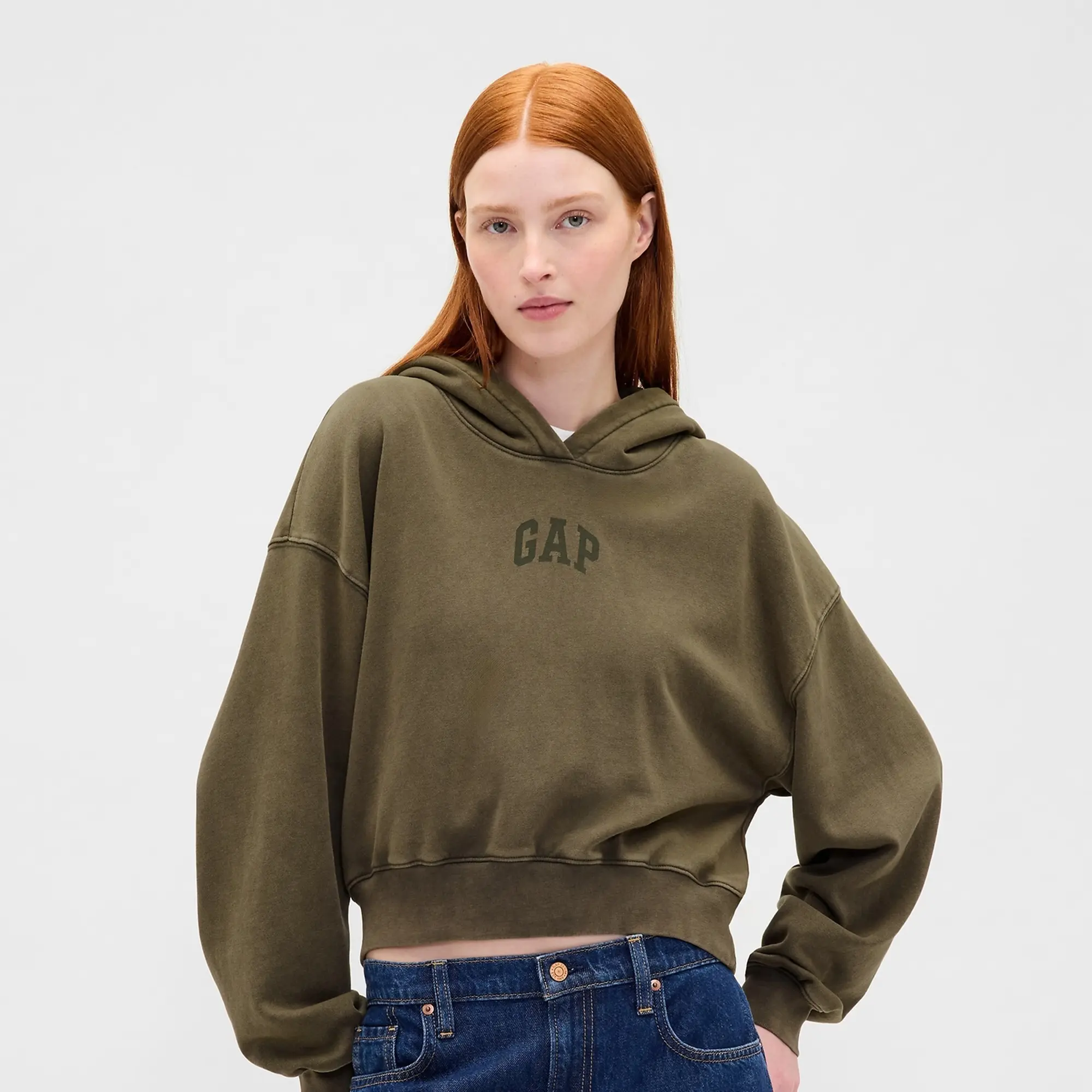 Gap Womens Arch Logo Cropped Pullover Hoodie Soft Fleece