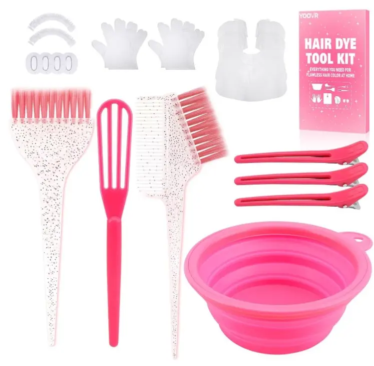 YOOVR 19PCS Hair Bleach Dye Kit with Hair Dye Brush and Bowl Whisk Hair Clips Protective Gear Set, Ideal for Hair Bleaching Coloring Highlighting, Essential Salon Supplies for Home Use (Pink)