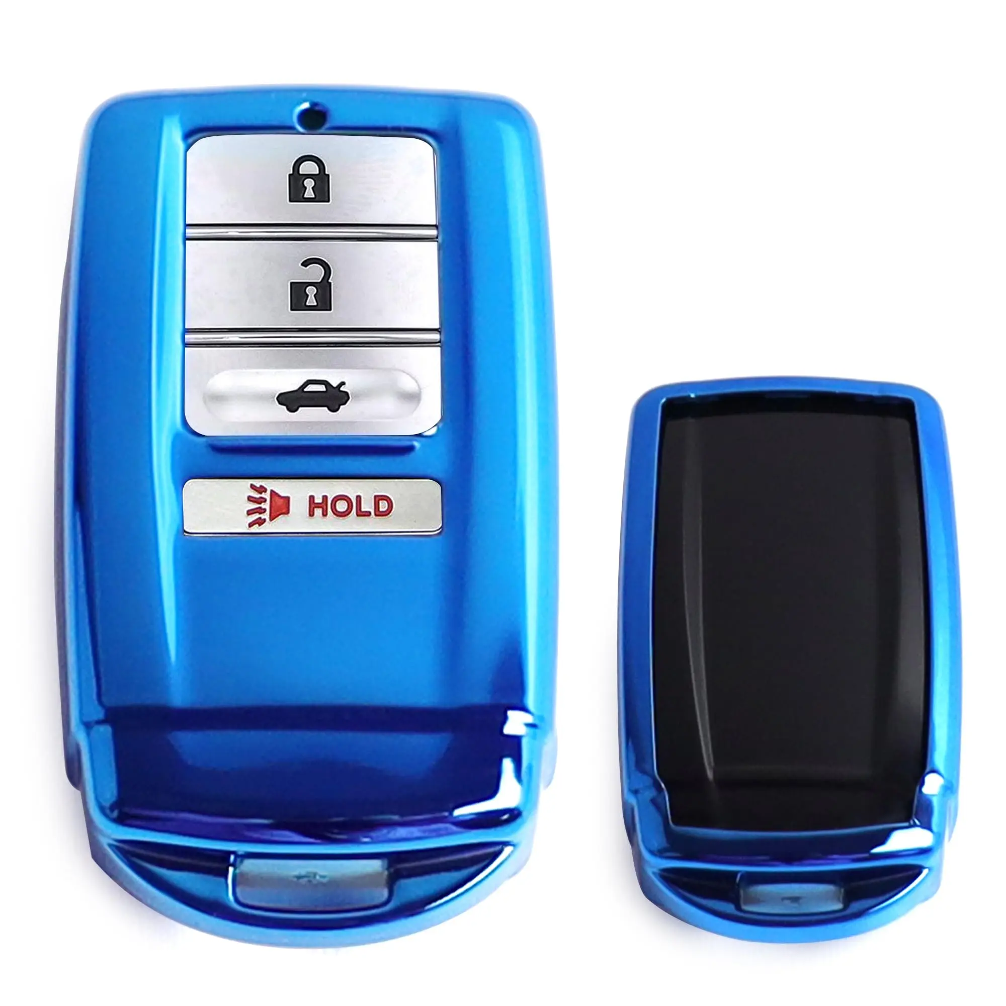 iJDMTOY Glossy Blue Finish TPU Key Fob Protective Case w/Face Panel Cover, For Acura ILX RLX TLX RDX MDX Keyless Smart Key (The Latest Key with Gloss Black Emblem)