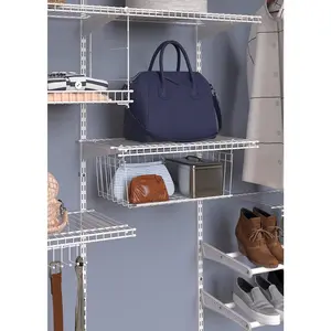 Wire Hanging Shelf Basket for Storage, Organization in Closet or Pantry, No Assembly or Installation, Durable, 10.68"D x 18.39"W x 7.99"H, White Metal Organiser Laundry Light Room Hangable