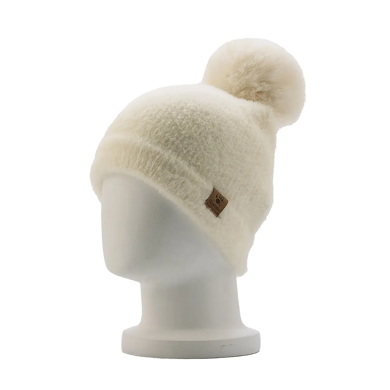 LADIES FURRY CUFF HAT W/POM EGRET