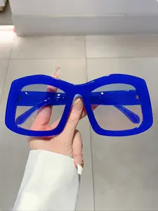 Women's Large Frame Jelly Color Glasses, Fashionable Big Frame Decorative Eyewear, Multi-Color Lenses, Simple Design Decoration, Stylish Square Frames