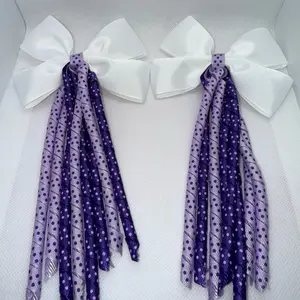 Curly Hair Bows - Purple Patterned Tails with White Bow Accents for Hair Decor