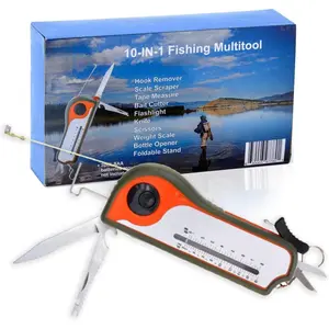 Fisherman Gift Tool Fishing Multitool - Hook Remover, Scale Scraper, Tape Measure, Bait Cutter, Flashlight, Knife, Scissors, Weight Scale, Bottle Opener, Gift Idea  Men Women Kids