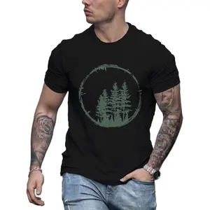 Men's Casual Geometric Forest Print T-Shirt - 100% Cotton Short Sleeve Pine Tree Pattern, Regular Fit Crew Neck, All-Season Comfortable, Machine Washable men's graphic tees shirts men short sleeve shirt