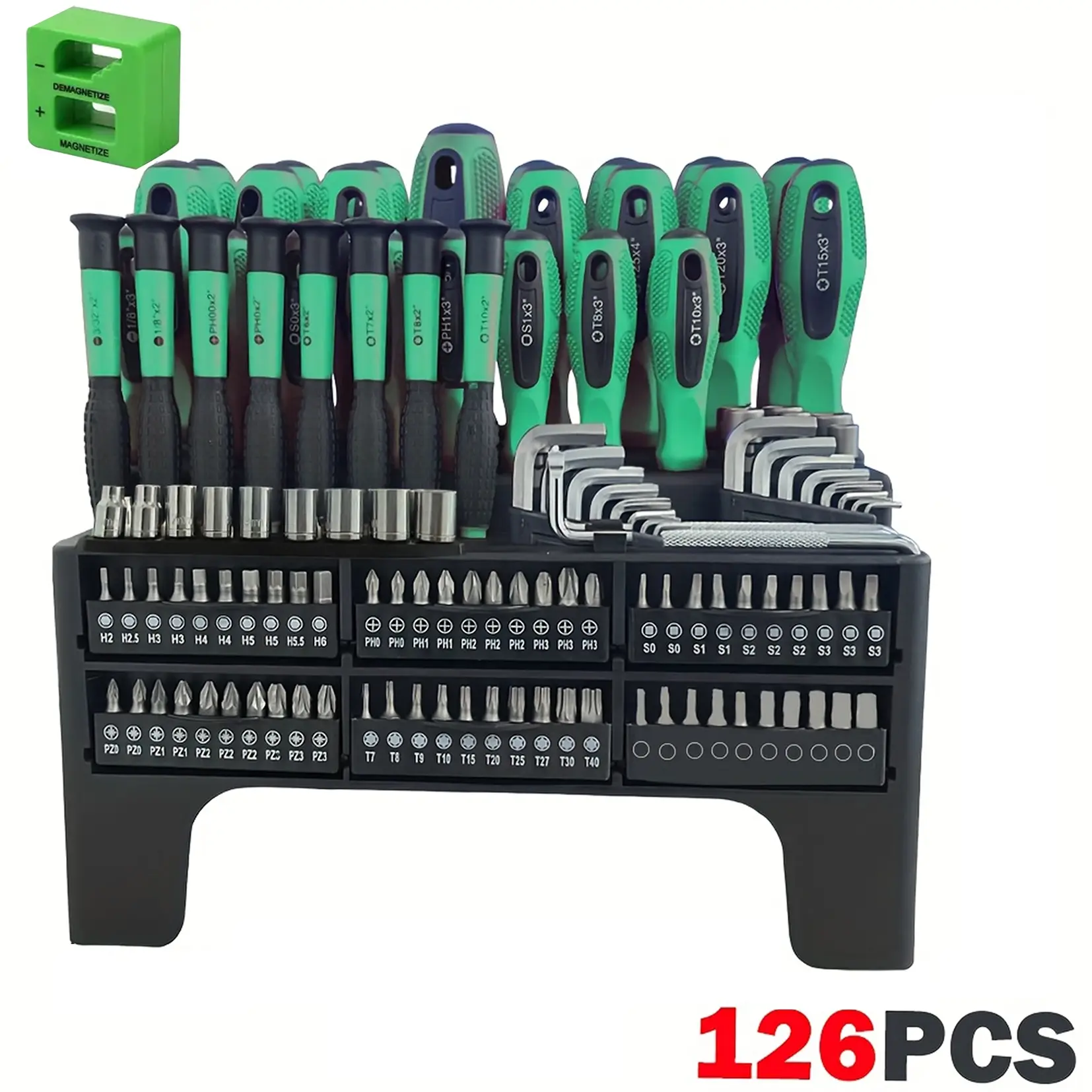 126PC Magnetic Screwdriver Bit Set with Magnetizer Demagnetizer & Storage Stand, Multi-Type Torx Phillips Slotted Hex Repair Hand Tool Kit