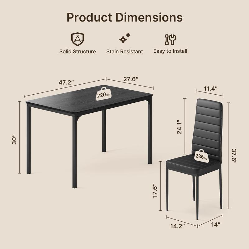 GIZOON 3/5/7-Piece Dining Table Set for 2/4/6, Modern Solid Wood & PU Leather Chairs, Compact H-Shape Design, Durable & Comfortable, Ideal for Small Spaces, Living Room & Apartment Furniture GIZOON 3/5/7-Piece Dining Table Set for 2/4/6, Modern Solid Wood & PU Leather Chairs, Compact H-Shape Design, Durable & Comfortable, Ideal for Small Spaces, Living Room & Apartment Furniture