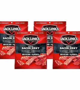 Jack Link's Bacon Jerky, Hickory Smoked - Flavorful Ready to Eat Meat Snack with 11g of Protein per Serving, Made with 100% Thick Cut Real Bacon, Protein Snack, Keto Friendly, 2.5 oz. (Pack of 4)