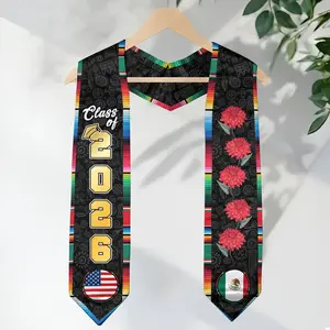 Puerto Rican Class of 2026 Graduation Sash, Puerto Rico American Flag V Stole, Hispanic Pride Graduation Scarf for Seniors
