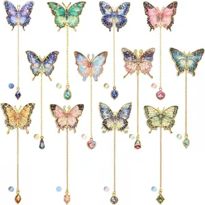 12 count Metal Butterfly Bookmarks with Chain, Golden Hollow Bookmark Monet Oil Painting Theme Book Mark Bookmarks for Book Lovers Women Writers Readers  Teens