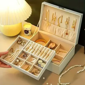 Jewelry storage box with lock, Lockable Jewelry Storage, large-capacity desktop storage box for displaying necklaces, earrings, bracelets, watches and other jewelry, jewelry box, home and travel jewelry storage box, classic design