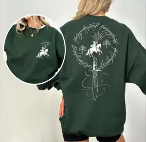 Gandalf The White Sword Sweatshirt with Elvish Ring Inscription and Shadowfax Horse, Lord of the Rings Inspired Fantasy Crewneck