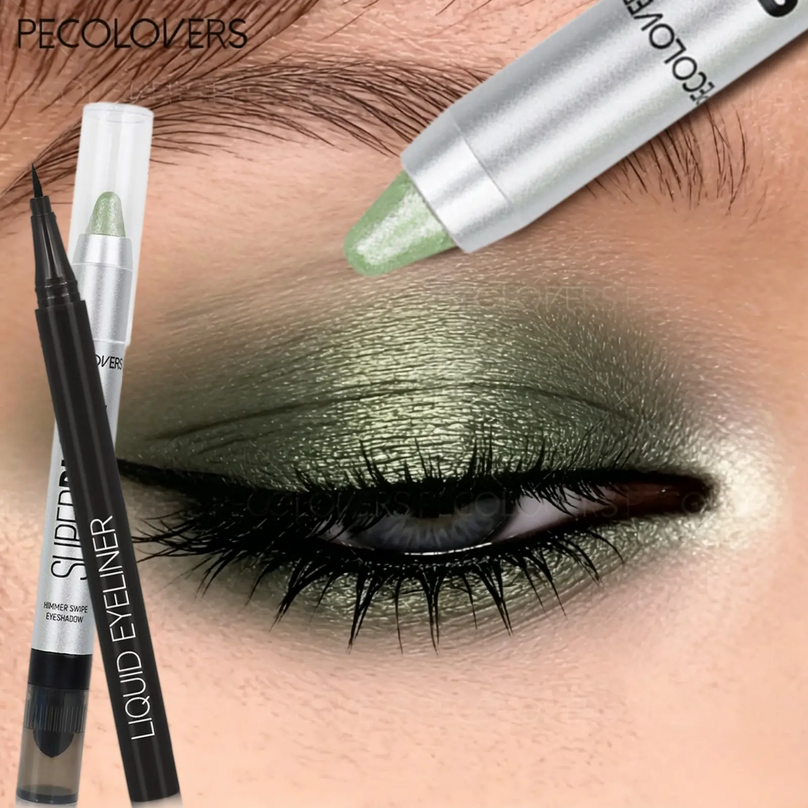 2pcs/set Long-Lasting Eyeshadow Stick & Black Eyeliner Pencil,Shimmery Matte Finish,Shadow Liner Duo,Daily Use, Beginner-Friendly
