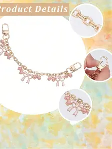 Gold chain mixed bow bag charm. Delicate small and large pink bow designs on rose gold chain, perfect for decorating bags and daily Coquette looks. Trendy Bag Charms Bag Accessories #BagChain #BagCharm #BowBagPendant #BagDecoration