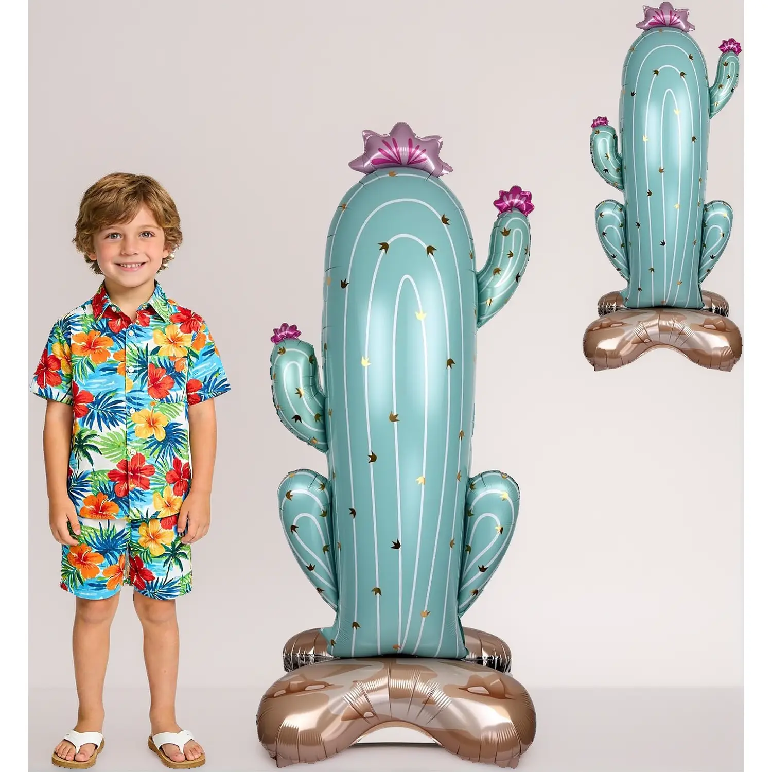 2-Pack 60-Inch Standing Cactus Balloons - Inflatable Desert Themed Balloons with Base, for Fiesta, Summer Party Decorations