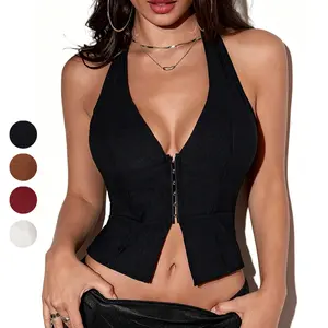 ApperlothA Women's halter corsets Top - Thin, Stretchy, Rave Hook Grommet Front Lace Up Back, Backless Corset Bodyshper Party Crop Tank Top - Valentine Outfits SpringStatements #Summervibes