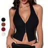 ApperlothA Women's halter corsets Top - Thin, Stretchy, Rave Hook Grommet Front Lace Up Back, Backless Corset Bodyshper Party Crop Tank Top - Valentine Outfits SpringStatements #Summervibes