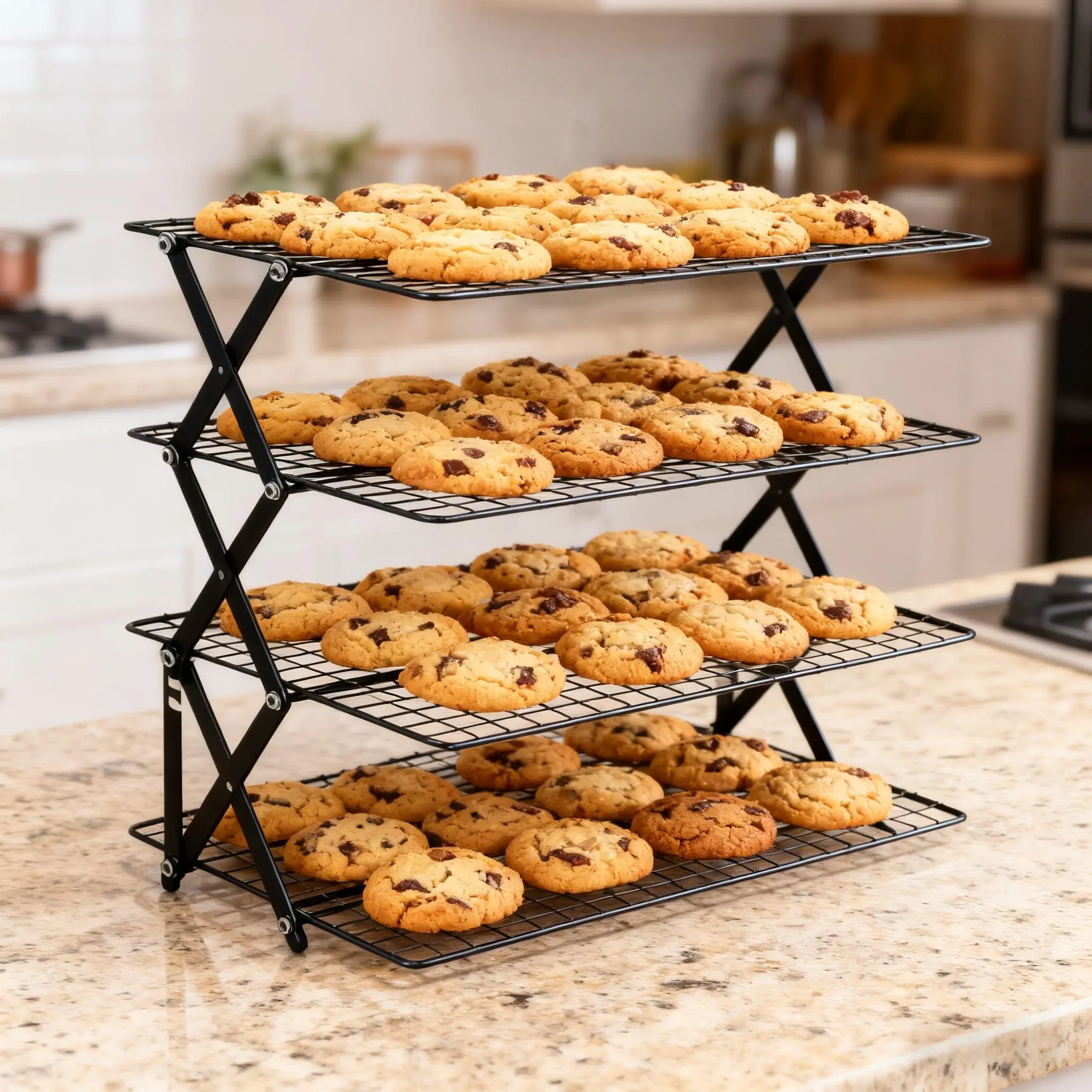 Foldable cooling rack, baking tray metal mesh rack, stackable baking, cooking, drying mesh cooling rack with adjustable 4 settings design, camping grill, for cooking, baking, cooling, and baking cookies/cakes, Bakeware, Baking Accessories, Baking Tools