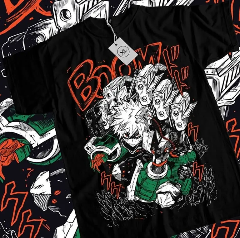[Sale Up To 30%] Bakugou T-shirt Izuku Midoriya Deku My Hero Academia Midoriya Izuku Black Shirt