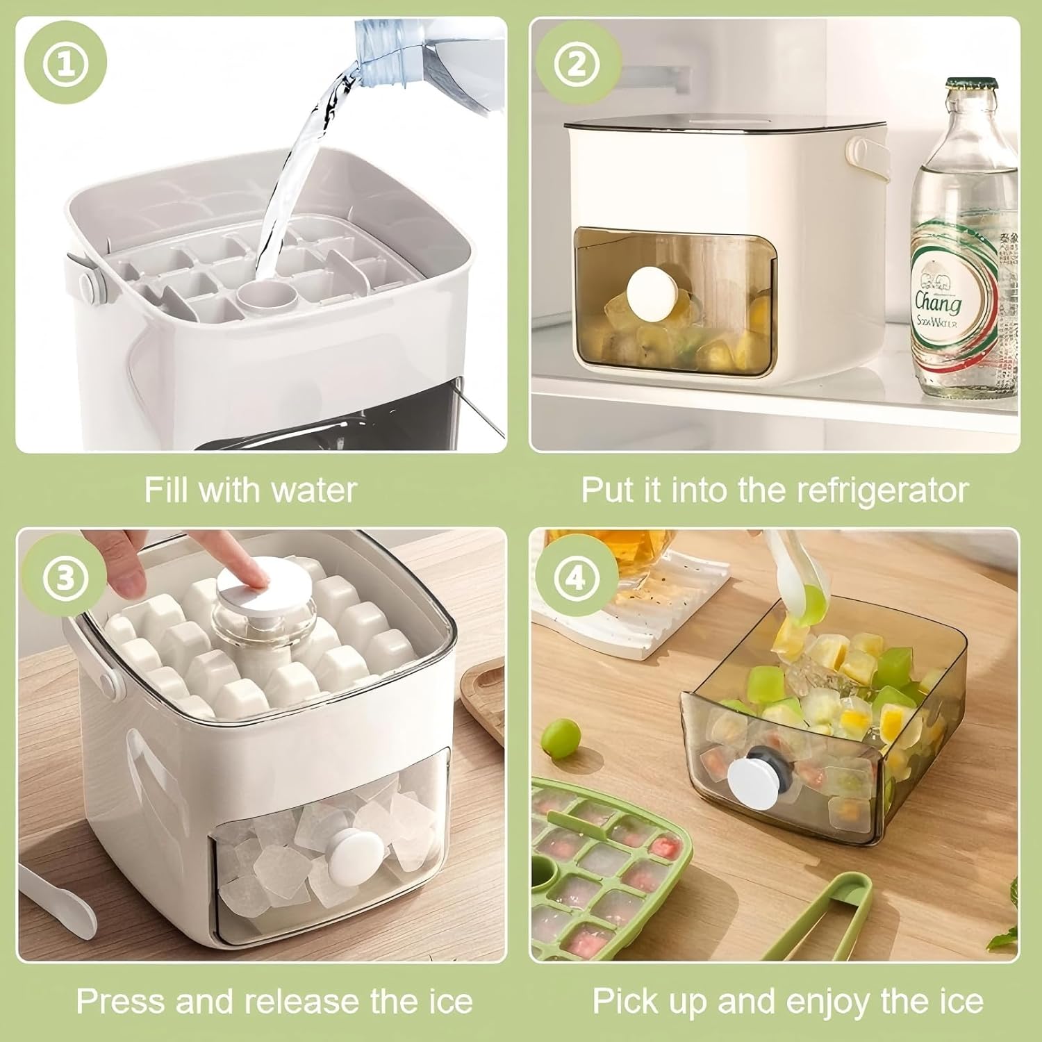 48 Cube Ice Maker with Easy Press Lid - Double-deckportable design includes silicone trays, durable plasticconstruction for DIY frozen food and beverages, ideal forsummer beverages, Countertop Ice Maker, BeverageCooling, Modern Kitchen Gadgets