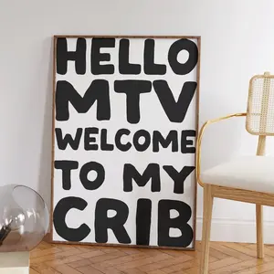 Unframed, Room Decor, Trendy Cool Apartment Art Dorm Decor Cool Living Room Art Decor, Hello Mtv Welcome to My Crib Art Print, Apartment Art Poster
