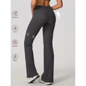 Women's Fashion Ribbed Wide Leg Yoga Pants, High Waist Slim-Fitting Design, Butt Lift and Soft Stretch Fabric for All Seasons, Solid Flare Leggings
