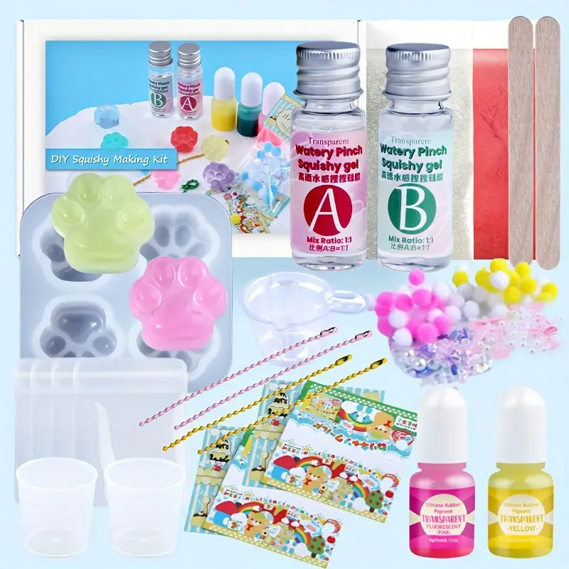 Transparently Taba Squishy Kit - 30ml Liquid Silicone for Squishy Maker, Super Soft Silicone Rubber Fast All-in-one Squishy Making Kit for Cat Paw Casting, Decompression Gift-Casting Molds, Moldable Taba Squishy