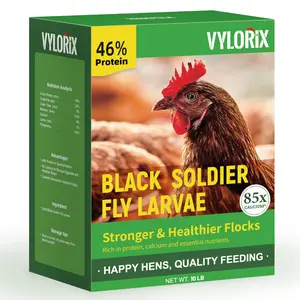 Vylorix 10 LBS Dried Black Soldier Fly Larvae for Chickens, 46% Protein for Daily Nutrition & 6% Calcium for Eggshell Support, BSFL Grubs, 85X More Calcium Than Mealworms, Non-Gmo Treats for Hens, Ducks, Birds & Reptiles