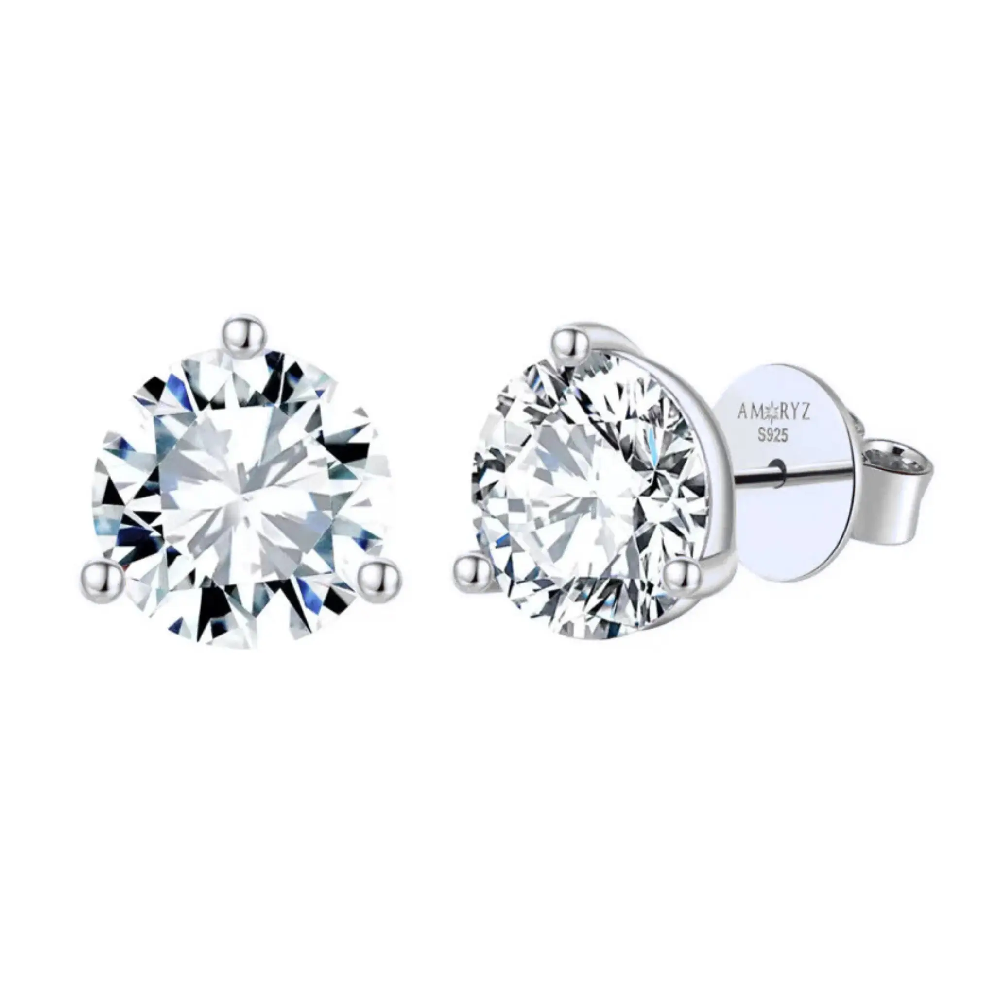 CLASSICA 6 Carat Round Flawless Three-Prong Martini Stud Earrings Solid White Gold with Lab-Grown Diamonds