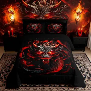 Red Black Dragon Bedding Set,Glowing Flame Dragon Comforter Set for Kids Boys Men Adult Bedroom Decor,Wild Animals Quilt Set,Cool Magical Style Duvet Insert