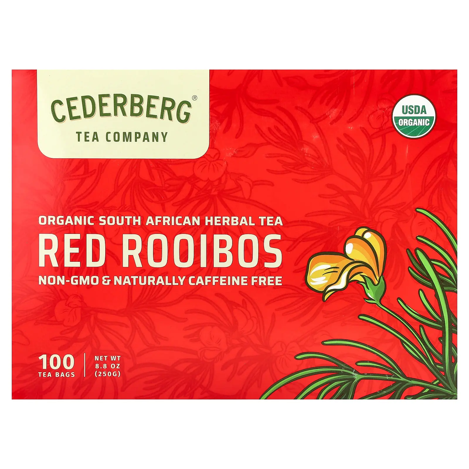 Cederberg Tea Co Organic South African Herbal Tea, Red Rooibos, Caffeine Free, 100 Tea Bags, 8.8 oz (250 g)