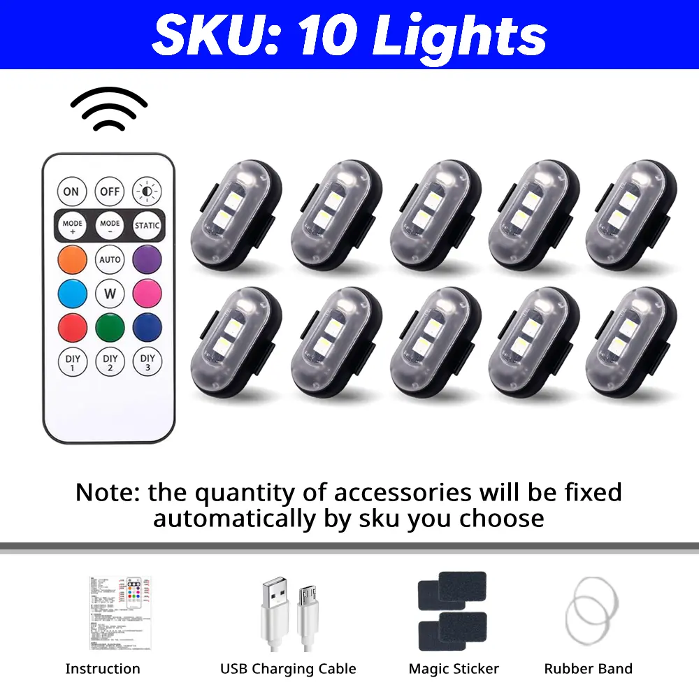 10 pcs, RGB, Remote Control