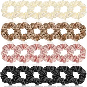 24 count Silk Hair Scrunchies Hair Ties Bands Colorful Satin Silk Elastic Large Satin Ponytail Holders  Accessories for Women(3.94 Inch,Classic Colors)