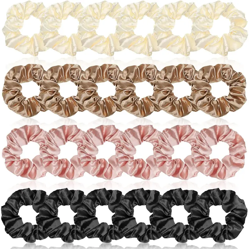 24 count Silk Hair Scrunchies Hair Ties Bands Colorful Satin Silk Elastic Large Satin Ponytail Holders  Accessories for Women(3.94 Inch,Classic Colors)