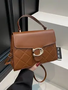 Elegant Small Square Handbag, Stylish Shoulder Bag for Women, Argyle Pattern Crossbody Bag, Casual Fall Accessory, Unique Lock Design