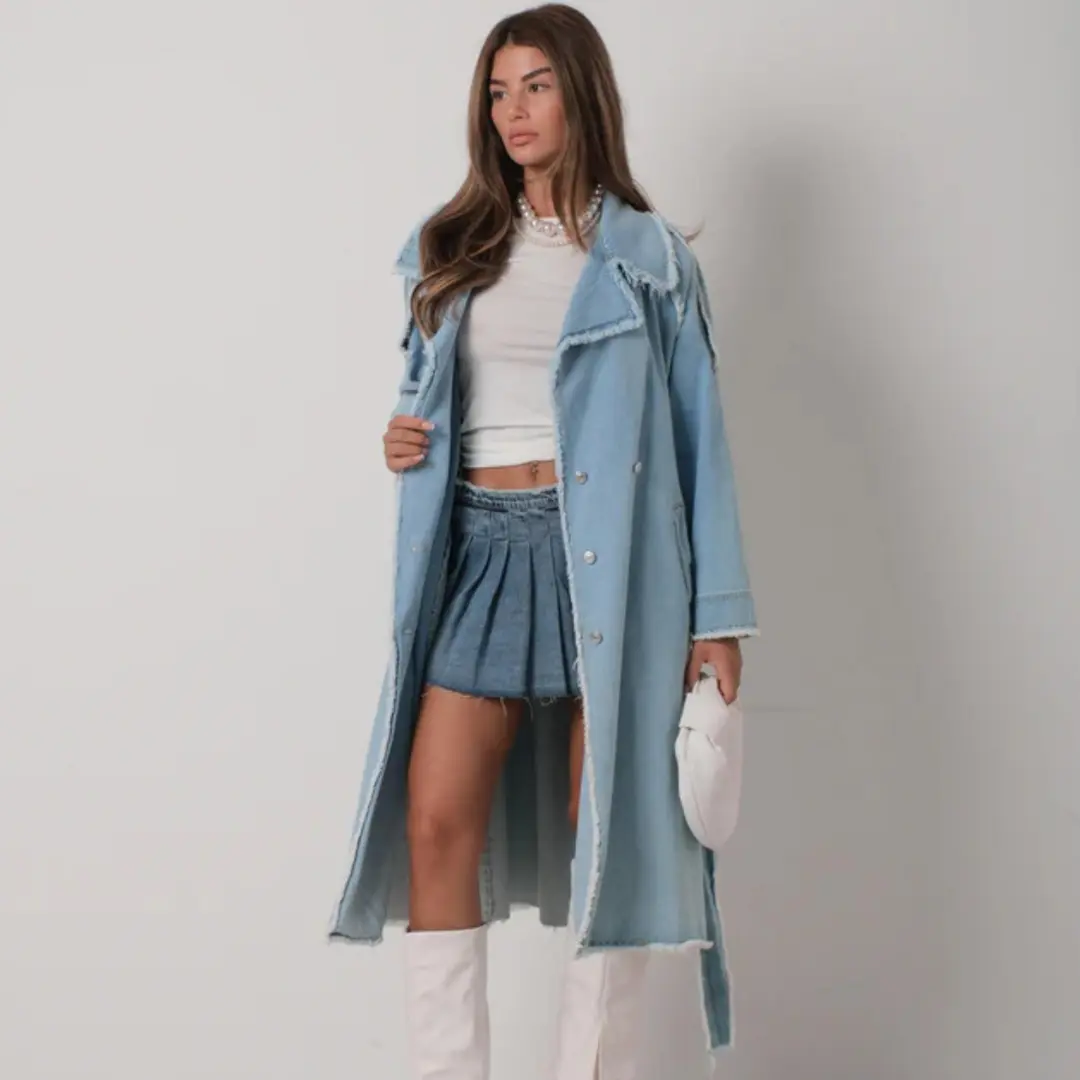 Delilah Denim Trench Coat - Classic Denim Design Chic Outerwear Womenswear Jackets