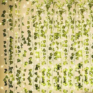 12 Pack Artificial Ivy Garland Fake Plants, Vine Hanging Garland with CE Certified 80 LED String Light, Hanging for Home Bedroom Garden Party Wedding Wall Room Decor