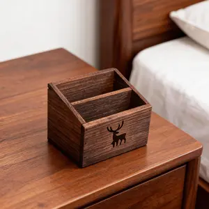 Wooden Remote Control Storage Box, Simple Square Open Design, Ideal for Home Bedroom Desktop and Cutlery Organization