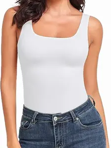1/2/3 Pcs Women's Tummy Control Shapewear Tank Tops Seamless Square Neck Compression Tops Slimming Body Shaper Camisole,Trendy Spring/summer Style, Fashionable, Comfortable and Versatile