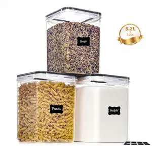 THELIFE 2/3pcs Large Food Storage Containers 5.2L / 176oz, Plastic Airtight Food Storage Canisters For Flour, Sugar, Baking Supplies, Kitchen Organization Bulk Food Canisters,Halloween Candy Storage Box