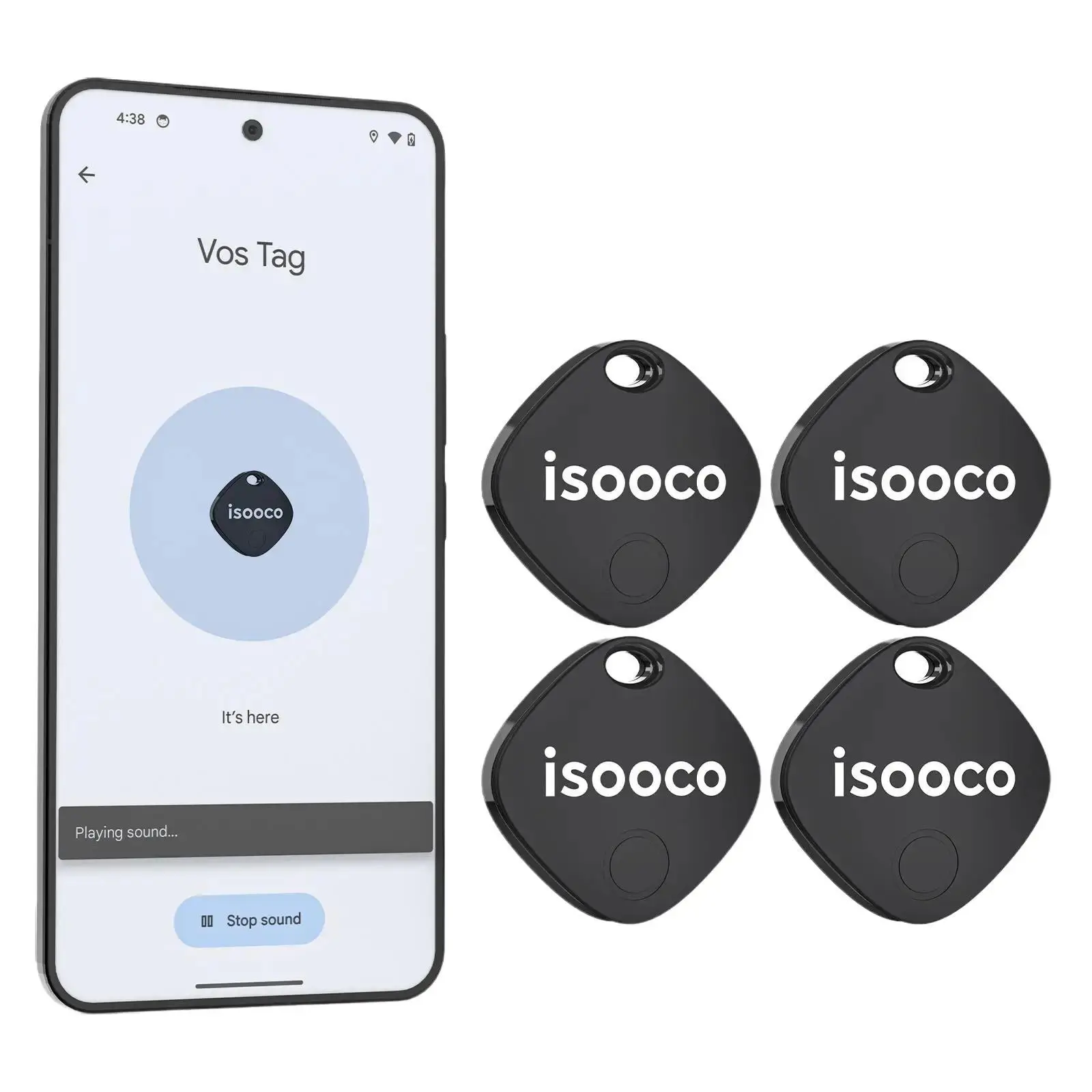 ISOOCO IS2501 Durable Bluetooth Wireless Smart GPS Finder Tracker (4PCS) - iOS & Android Dual System Tag, IP67 Waterproof, 200ft Range, CR2032 Cell, 1-Year Replaceable Battery for Kids, Personal Belongings