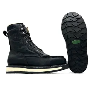 Fuerbo Heritage L-50 8-Inch Moc Toe Work Boot - Full Grain Leather, Goodyear Welt, Anti-Slip Oil & Slip Resistant, Composite Safety Toe, Ergonomic Fit, Brown